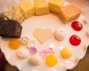Our cute platter of delicious cake samples - complete with a marzipan heart!